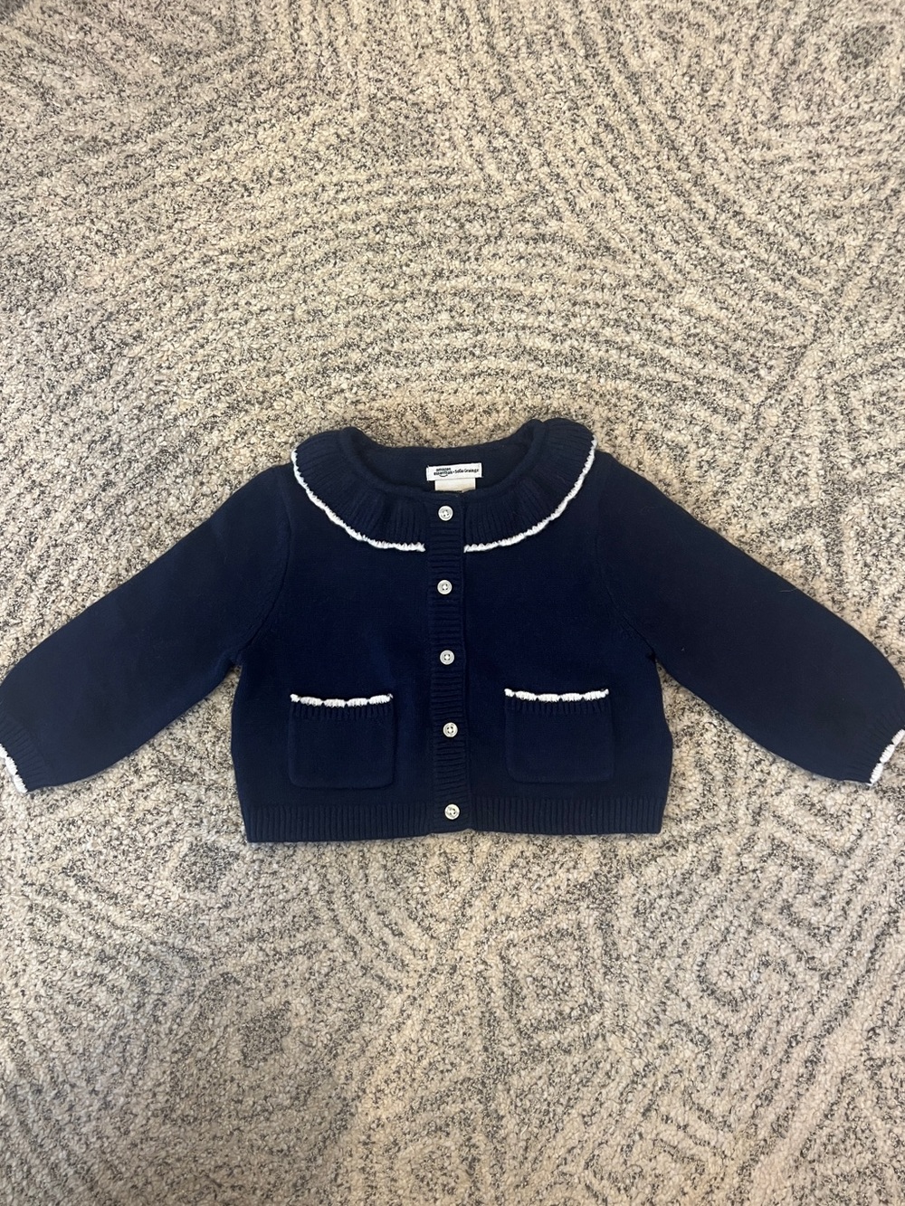 Navy Knit Cardigan with White Trim